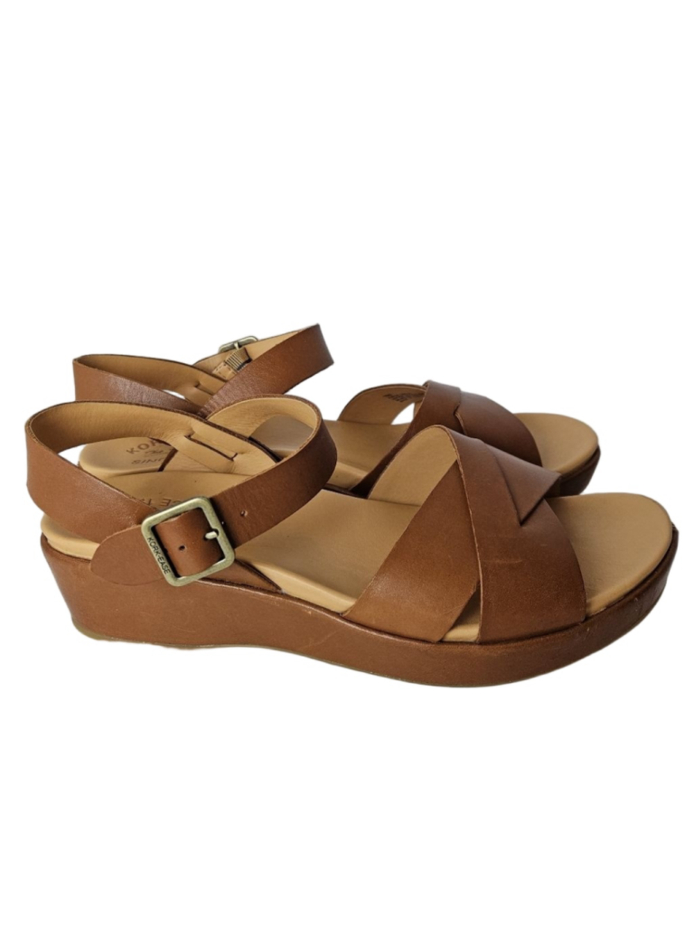 Kork-Ease Myrna 2.0 Rust Brown Leather Wedge Sandals Size 10